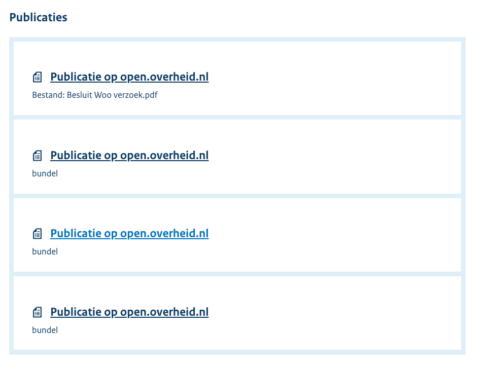 Voorbeeld Lijst van vrijgegeven stukken  op open.overheid.nl.